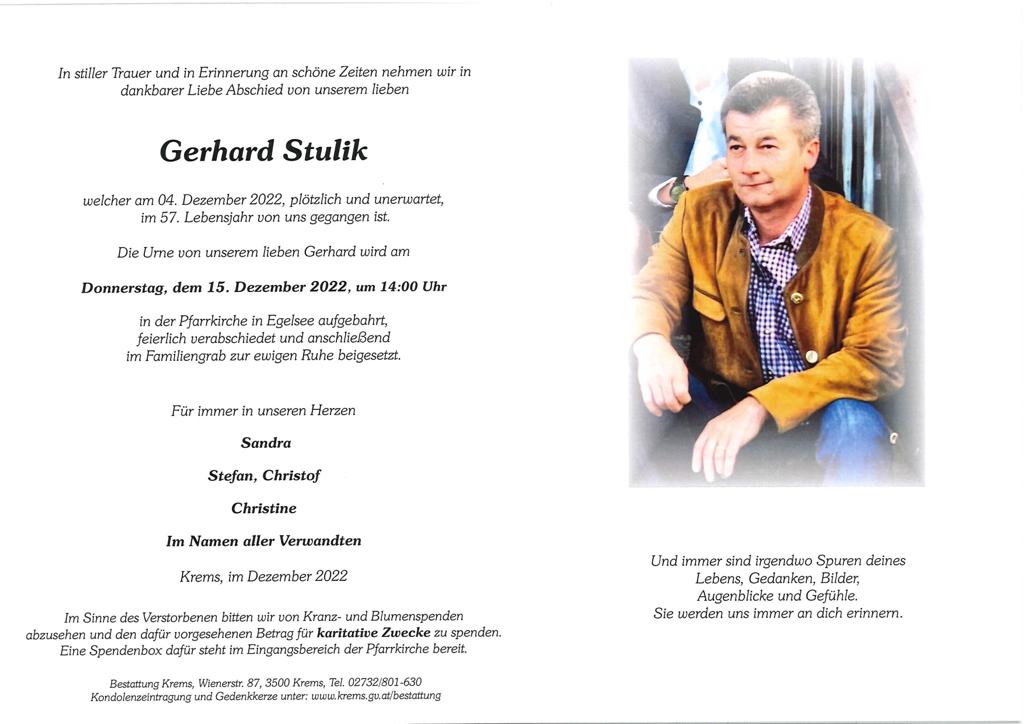 Nachruf Gerhard Stulik
